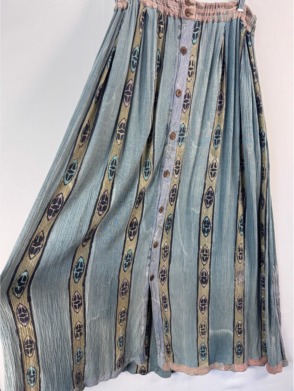 Vintage Kusnadi Crinkle Rayon Maxi Skirt Batik Art To Wear Boho Lagenlook Sz S - Picture 2 of 9